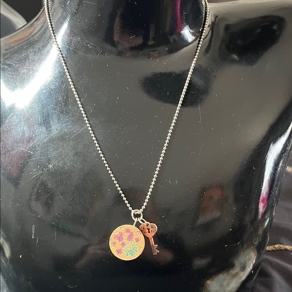 Handcrafted Necklace with Floral cork Pendant and Key Charm